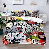 cheap Duvet Cover Sets-3D Street Art Graffiti Series Print Duvet Cover Bedding Sets Comforter Cover with 1 Print Duvet Cover or Coverlet，2 Pillowcases for Double/Queen/King