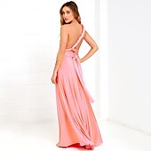 baratos Vestidos para Madrinhas-vestido de dama de honra linha a decote halter / decote em v sem mangas conversível infinito comprimento do chão elastano com faixa / fita / pregas vestido para impressionar 2025