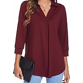 voordelige Vrouwen Werk Tops-damesblouse t-shirt basic effen dagelijks v-hals normaal lente&amp;amp;  herfst groen blauw wit zwart donker rood