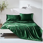 cheap Sheets &amp; Pillowcase-4 Pieces Satin Sheet Sets Hotel Luxury Silky Bed Sheets Soft Premium Satin Sheets Wrinkle &amp; Fade Resistant Bedding Set Sheet Set, Include 1 Deep Pocket Fitted Sheet(12inch),1 Flat Sheet, 2 Pillowcases