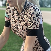 abordables Maillots de mujer-Mujer Maillot de Ciclismo Leopardo Manga Corta Bicicleta Maillot Camiseta con 3 bolsillos traseros MTB Bicicleta Montaña Ciclismo Carretera Secado rápido Bandas Reflectantes Bolsillo trasero
