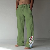 お買い得  クラシック-男性用 動物 グラフィック スプレー ズボン サマーパンツ ビーチパンツ ミディアムウエスト ファッション ストリートファッション デザイナー カジュアル 日常 休暇のために 弾性巾着デザイン フロントポケット 春 &amp; 秋 熱間鍛造 ホワイト グリーン アプリコット