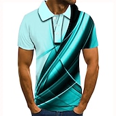 abordables Polo géométrique pour homme-Homme Géométrique Polo Chemise de golf Manche Courte Polos Chemises à Col Vêtement décontracté de travaile Vêtements de vacances Tenue formelle Vêtements de festival Boutons Impression 3D Vert Claire