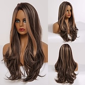 voordelige Synthetische trendy pruiken-synthetische pruik golvend middelste stuk pruik lang a24 synthetisch haar dames zacht party makkelijk mee te nemen blond roze zwart barbiecore pruiken