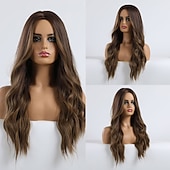 voordelige Synthetische trendy pruiken-synthetische pruik golvend middelste stuk pruik lang a24 synthetisch haar dames zacht party makkelijk mee te nemen blond roze zwart barbiecore pruiken