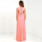 baratos Vestidos para Madrinhas-vestido de dama de honra linha a decote halter / decote em v sem mangas conversível infinito comprimento do chão elastano com faixa / fita / pregas vestido para impressionar 2025
