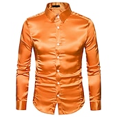 cheap Men&#039;s Satin Shirts-Men&#039;s Dress Shirt Collared Shirt Button Up Shirt Prom Shirt Satin Silk Shirt Plain Wedding Party Navy Black White Yellow Long Sleeve Collar Clothing Apparel