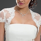 cheap Bridal Wraps-Ivory Shawl &amp; Wrap Women&#039;s Wrap Bolero Shrug Vintage Bridal Short Sleeve Lace Wedding Wraps With Pure Color For Wedding Spring &amp; Summer dress to impress