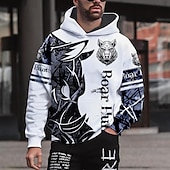 cheap Men&#039;s 3D Hoodies-Men&#039;s Graphic Animal Hoodie Hoodies Sweatshirt Hoodie Long Sleeve Hooded Sweatshirt Hooded Streetwear 3D Print Sports &amp; Outdoor Daily Black And White Light Khaki. Print Spring &amp;  Fall Designer