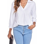 voordelige Vrouwen Werk Tops-damesblouse t-shirt basic effen dagelijks v-hals normaal lente&amp;amp;  herfst groen blauw wit zwart donker rood