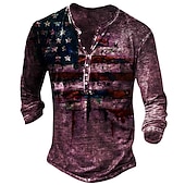 billiga Vintage &amp;amp; Retro-Herr T-shirt Henleytröja T-shirts Vintage Retro Grundläggande Skjorta Grafisk Amerikanska flaggan Långärmad Skjorta Svart Gul Rubinrött Gata Ledigt Dagligen Henley Vår &amp; Höst Kläder Plusstorlekar S M