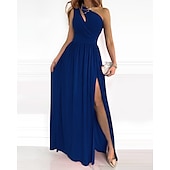preiswerte Kleider für den-Damen kleid lang Ballkleid abendkleider Schaukelkleid Smaragdgrünes Kleid Elegant Party Romantisch Urlaub Party kleid hochzeitsgast Schlank Blumen Einfarbig Ärmellos Ein-Schulter Schwarz Weiß Rosa