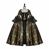 billige Kjoler-Rokoko Victoriansk Renessanse Gulvlengde Kjoler Party-kostyme Maskerade Store størrelser Normal Puffermer Kjegle Erme Prinsesse Blonder Slitasje Årgang Ballkjole Firkantet hals Kostyme Dame Royal Jul
