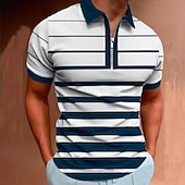 Men's Zip Polo Polo Shirt Street Casual Classic Collar Quarter Zip Short Sleeve Fashion Streetwear Color Block Striped Patchwork Zipper Summer Spring Regular Fit White Navy Blue Green Zip Polo 7