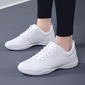 preiswerte Tanz-Sneaker-Tanz-Sneakers aus weißem Kunstleder für Damen, Herren und Kinder, leichte Schnürschuhe mit rutschfester Sohle, perfekt für Jazz, Hip-Hop und Gesellschaftstanz