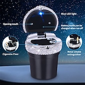 levne Organizéry do auta-popelník do auta přenosný bling cigaretový bezdýmný držák na láhev s modrým LED indikátorem autodoplňky pro ženy ideální pro auto domů a do kanceláře 1ks