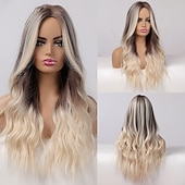 voordelige Synthetische trendy pruiken-synthetische pruik golvend middelste stuk pruik lang a24 synthetisch haar dames zacht party makkelijk mee te nemen blond roze zwart barbiecore pruiken