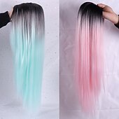 billige Syntetiske trendy parykker-grå parykker for kvinner syntetisk parykk naturlig rett midtdel parykk langt syntetisk hår dame cosplay midtparti svart hvit 26 tommers julefestparykker