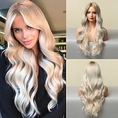 voordelige Synthetische trendy pruiken-synthetische pruik golvend middelste stuk pruik lang a24 synthetisch haar dames zacht party makkelijk mee te nemen blond roze zwart barbiecore pruiken