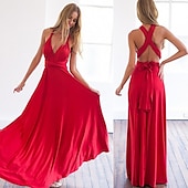 baratos Vestidos para Madrinhas-vestido de dama de honra linha a decote halter / decote em v sem mangas conversível infinito comprimento do chão elastano com faixa / fita / pregas vestido para impressionar 2025