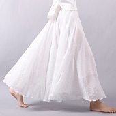 abordables Robes-Femme Balançoire Jupe longue Elégant Eté Maxi Jupes Couleur Pleine Plissé Casual Quotidien Noir Blanche Jaune Rouge Printemps &amp; Automne Coton Coton et lin