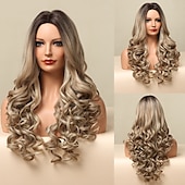 voordelige Synthetische trendy pruiken-synthetische pruik golvend middelste stuk pruik lang a24 synthetisch haar dames zacht party makkelijk mee te nemen blond roze zwart barbiecore pruiken