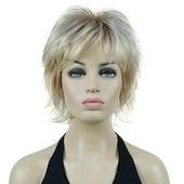 cheap Older Wigs-Karen Wig Short Layer Long Hair Fully Synthetic Wig 12TT26 Brown Highlights