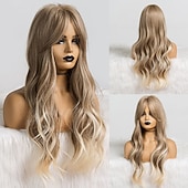 voordelige Synthetische trendy pruiken-synthetische pruik golvend middelste stuk pruik lang a24 synthetisch haar dames zacht party makkelijk mee te nemen blond roze zwart barbiecore pruiken