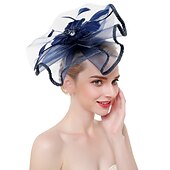 cheap Fascinators-Fascinators Hats Headwear Organza Polyester / Polyamide Bucket Hat Party / Evening Holiday Vintage Style With Feather Headpiece Headwear