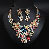 cheap Jewelry Sets-Bridal Jewelry Sets 1 set Crystal Rhinestone Alloy 1 Necklace Earrings Women&#039;s Statement Colorful Cute Fancy Flower irregular Jewelry Set For Party Wedding dress to impress