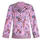 preiswerte Boho Tops-Damen Hemd Bluse Gelb Rosa Pudriges Rosa Graphic Blumen Taste Bedruckt Langarm Täglich Festtage Vintage Boho Strassenmode Rundhalsausschnitt Standard Boho S