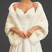 voordelige Bontstola&#039;s-Sjaal Witte Neppels Wikkel Sjaals Vrouwen Wikkel Elegante Bruid Mouwloos Neppels Bruiloft Wikkels Met Effen Kleur Voor Herfst Bruiloft  Winter Bruiloft jurk om indruk te maken