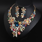 cheap Jewelry Sets-Bridal Jewelry Sets 1 set Crystal Rhinestone Alloy 1 Necklace Earrings Women&#039;s Statement Colorful Cute Fancy Flower irregular Jewelry Set For Party Wedding dress to impress