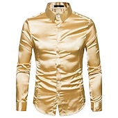 cheap Men&#039;s Satin Shirts-Men&#039;s Dress Shirt Collared Shirt Button Up Shirt Prom Shirt Satin Silk Shirt Plain Wedding Party Navy Black White Yellow Long Sleeve Collar Clothing Apparel