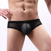 cheap Men&#039;s Exotic Underwear-Men&#039;s 1pack Sexy Panties Boxers Underwear Lace Polyester Pure Color Mid Waist Plus Size Black White