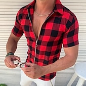 abordables Chemises décontractées-Homme Chemise Chemise d&#039;été Chemise à carreaux Chemises à carreaux Rouge Bleu Vert Gris Manche Courte À carreaux Treillis Col Rabattu Extérieur Rue Imprimé Vêtement Tenue Polyester Mode Occasionnel