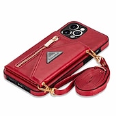 Недорогие Чехлы для iPhone-Чехол для iPhone 16e iPhone 16 iPhone 15 Pro Max Plus iPhone 14 13 12 11 Pro Max Mini X XR XS Max 8 7 Plus кошелек с шнурком слотом для карты ударопрочный однородный PU кожа
