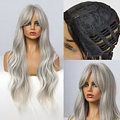 voordelige Synthetische trendy pruiken-synthetische pruik golvend middelste stuk pruik lang a24 synthetisch haar dames zacht party makkelijk mee te nemen blond roze zwart barbiecore pruiken