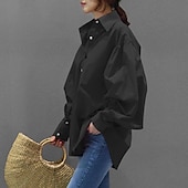 economico Top Semplici da Donna-Per donna Camicia Blusa Semplice Casual Manica Lunga Manica a Lanterna Colletto a Camicia Top Regolari Quotidiano Weekend Bottoni Nero Bianco Giallo Blu Primavera Autunno