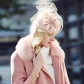 baratos Chapéus e Fascinators-Peça para Cabeça Lã Chapéu de Pires Chapéu de Caixa de Comprimidos Kentucky Derby Corrida de cavalos Dia da Mulher Copa Melbourne coquetel Elegante Com Laço Miçangas Capacete Chapéu