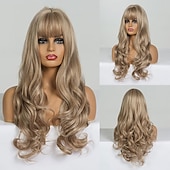 voordelige Synthetische trendy pruiken-synthetische pruik golvend middelste stuk pruik lang a24 synthetisch haar dames zacht party makkelijk mee te nemen blond roze zwart barbiecore pruiken