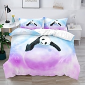 cheap Duvet Cover Sets-3D Bedding  Panda Rabbit print Print Duvet Cover Bedding Sets Comforter Cover with 1 print Print Duvet Cover or Coverlet，2 Pillowcases for Double/Queen/King