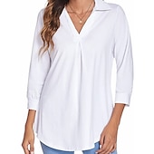 voordelige Vrouwen Werk Tops-damesblouse t-shirt basic effen dagelijks v-hals normaal lente&amp;amp;  herfst groen blauw wit zwart donker rood
