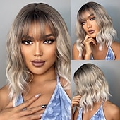 economico Parrucche trendy sintetiche-parrucca bob cosplay haircube con frangetta ramato/marrone scuro/rosa/verde/vino parrucche sintetiche per donne afroamericane parrucche naturali per feste di natale