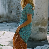 ieftine Rochii Boho-Pentru femei Rochii Midi Rochie casual Rochie etnică Rochie leagăn Rochie Boho Stilat Modern Casual În aer liber Vacanță Concediu Fit regulat Floral Imprimeu Paisley Manșon scurt În V Roșu-aprins