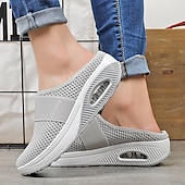 abordables Zuecos y sandalias de mujer-Mules sin cordones de malla transpirable de color rosa para mujer con suela con colchón de aire para comodidad informal, para caminar y todos los días