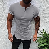 voordelige Casual Henley-T-shirt-Voor heren T-shirt Henley-shirt Korte mouw Effen Modieus Lichtgewicht Spier Henley Casual Vakantie Feestdagen Zomer Wit Henley-T-shirt