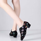abordables Chaussures de danse d&#039;entraînement-Femme Chaussures Latines Entraîner des chaussures de danse Danse en ligne Intérieur Professionnel Motif / Imprimé Flexible Bas à deux points Motif / Impression Lacet Talon épais Lacet Arc-en-ciel