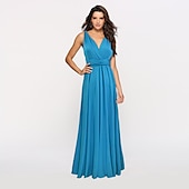 baratos Vestidos para Madrinhas-vestido de dama de honra linha a decote halter / decote em v sem mangas conversível infinito comprimento do chão elastano com faixa / fita / pregas vestido para impressionar 2025