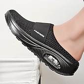 abordables Zuecos y sandalias de mujer-Mules sin cordones de malla transpirable de color rosa para mujer con suela con colchón de aire para comodidad informal, para caminar y todos los días